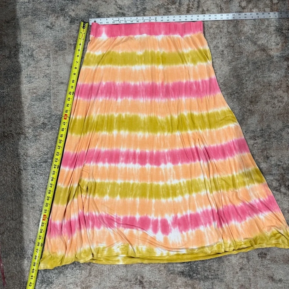 Torrid‎ Womens Size 2 Pink Orange Green Tie Dye Stripe Maxi Skirt Elastic Waist